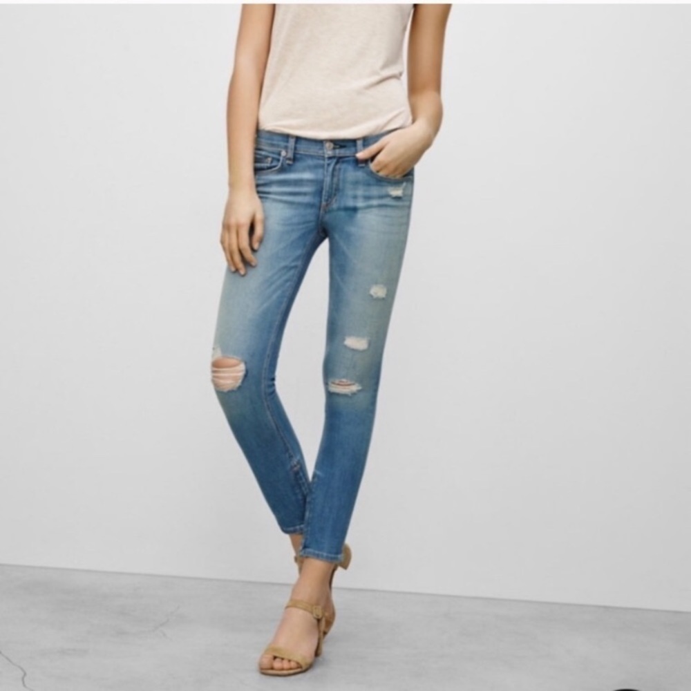 Rag & Bone Blue Ankle Zip Jeans Distressed Skinny Women’s Size 25